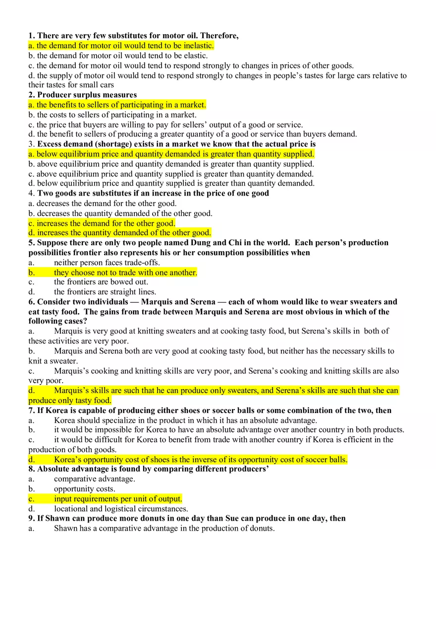 Microeconomics Answer Key - Page 1