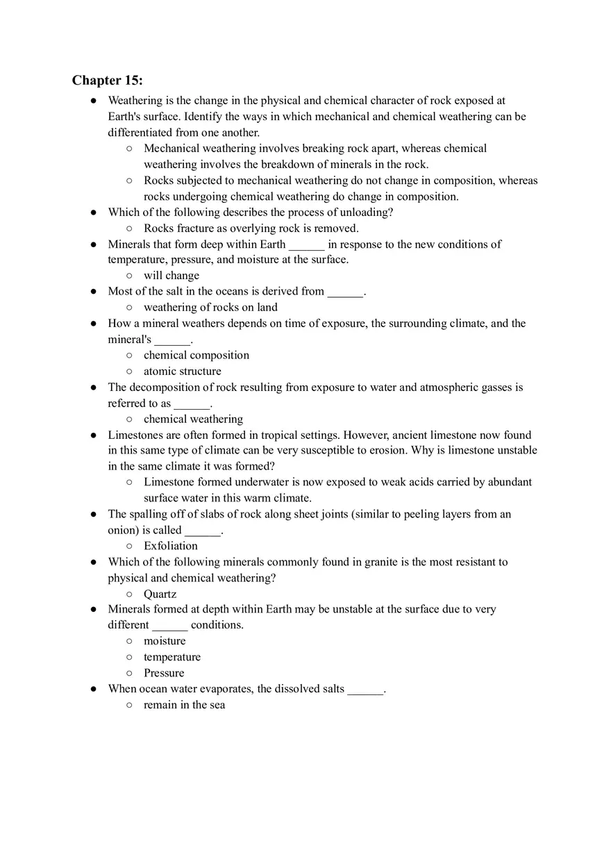 Geology Quiz Answers Chapter 15 - Page 1