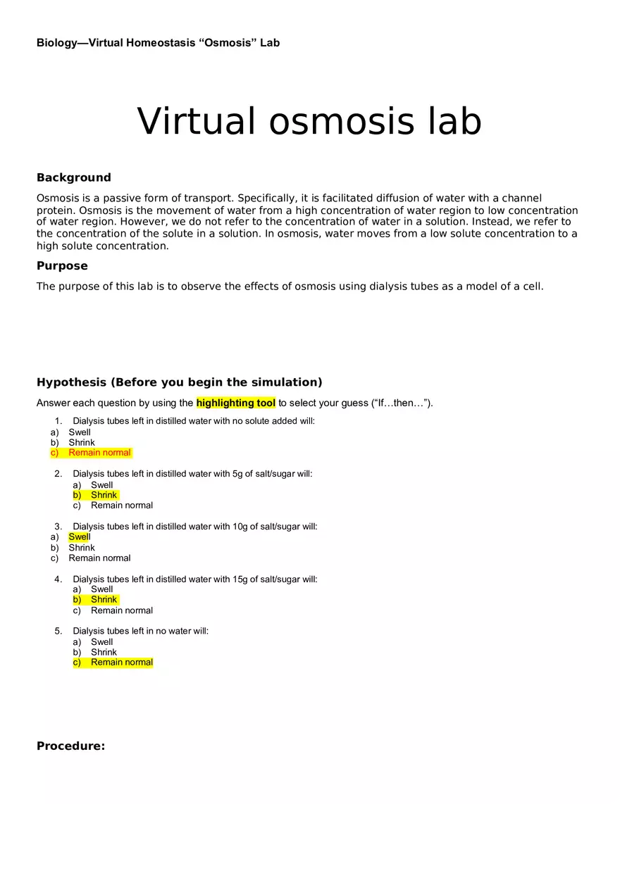 Virtual Osmosis Lab - Page 1