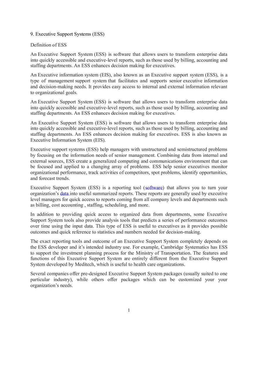 Executive Support Systems (ESS) - Page 1
