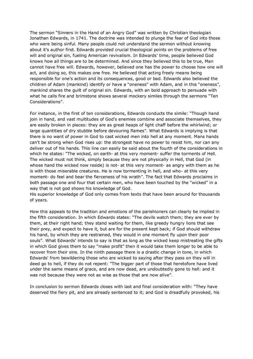 Sinners in the Hands of an Angry God Summary - Page 1
