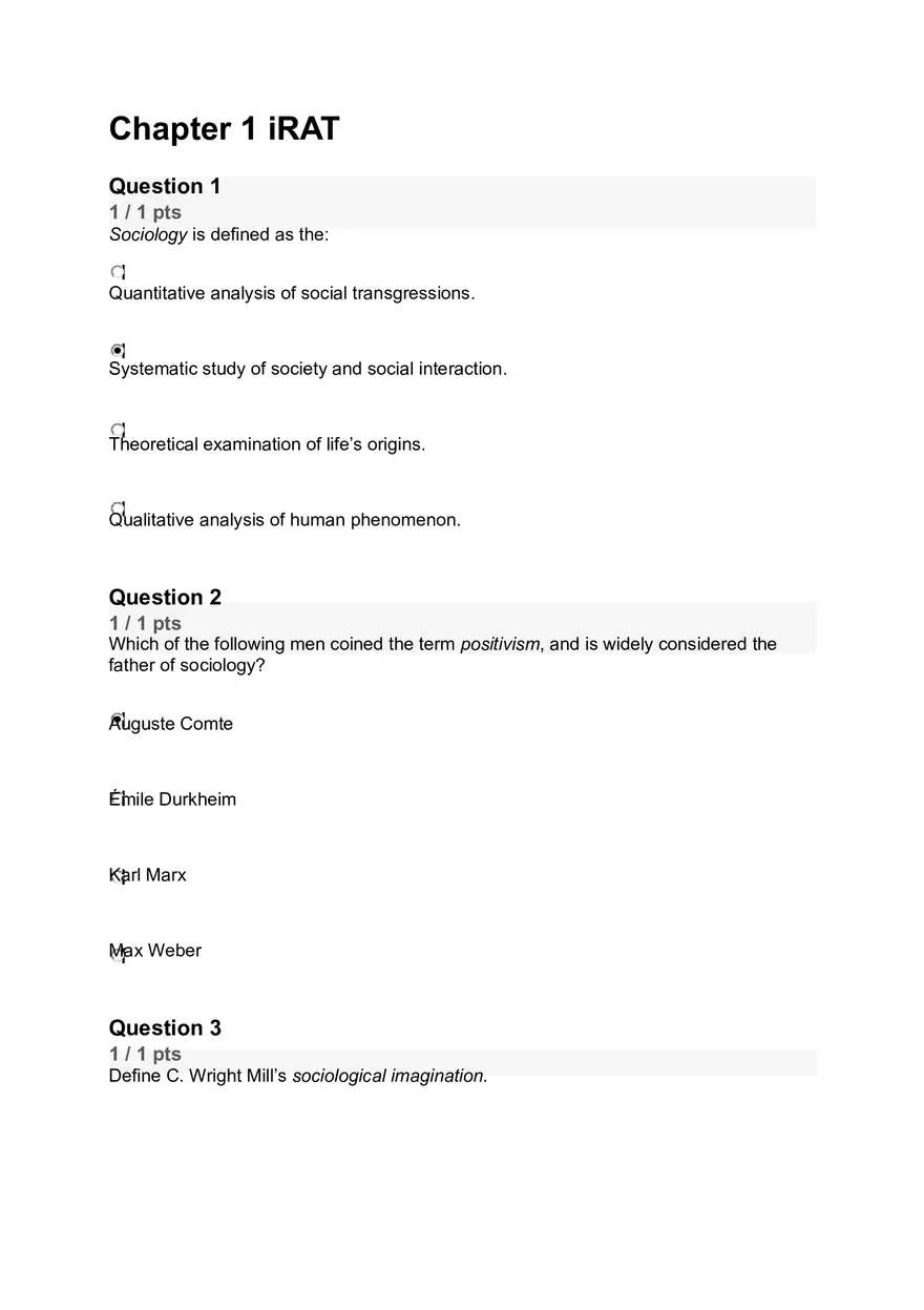 Sociology Chapter 1 iRAT - Page 1