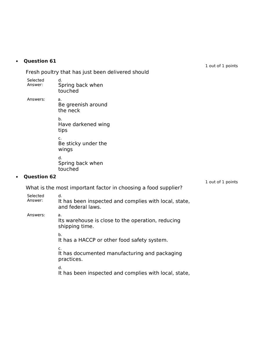 Servsafe Practice Exam Part 14 - Page 1