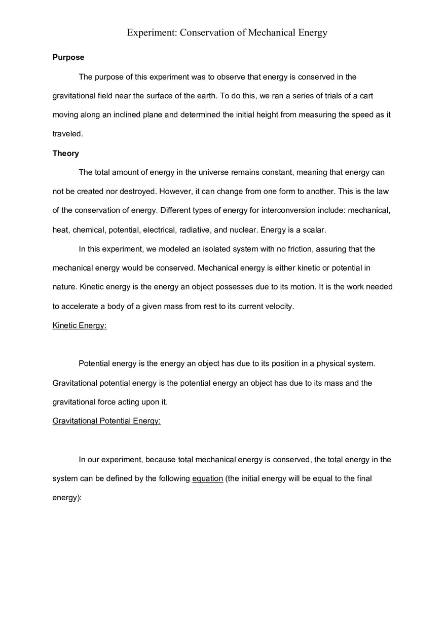 Conservation of Mechanical Energy - Page 1