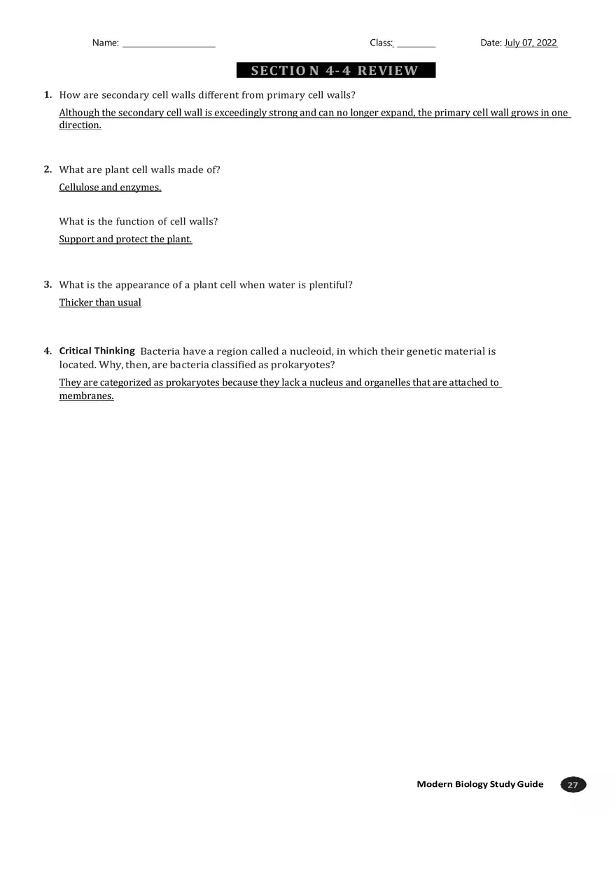 Unique Features of Plant Cells Section 4-4 - Page 3