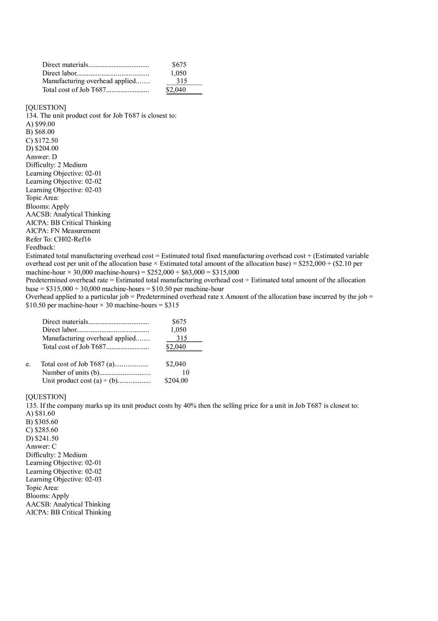 Ch2, Job-Order Costing Calculating Unit Product Costs Part 8 - Page 2