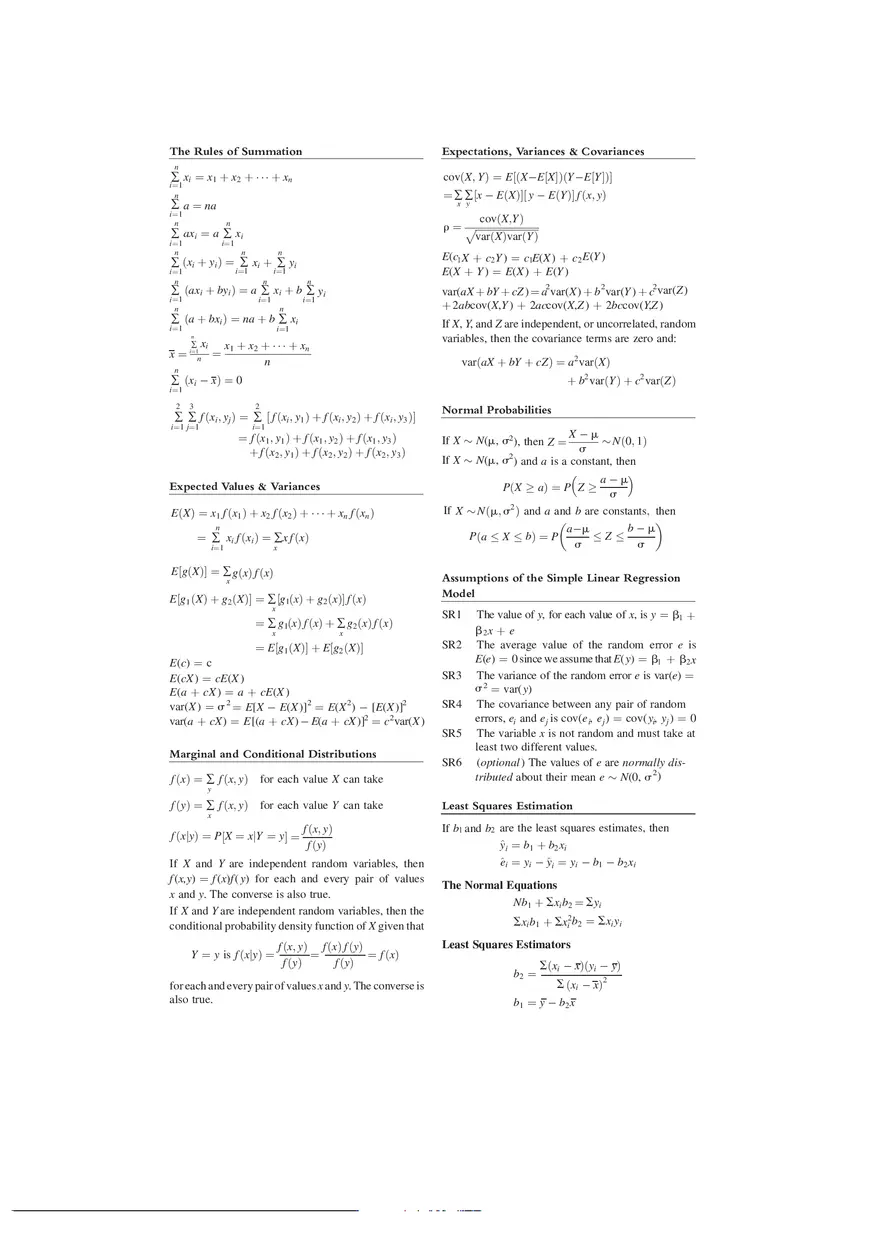 Econometrics Cheat Sheet - Page 1