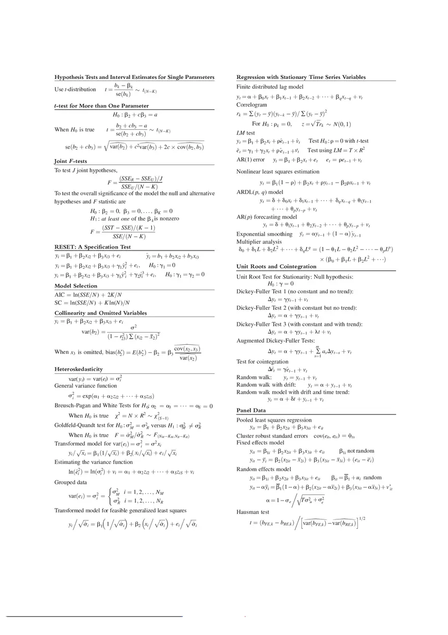 Econometrics Cheat Sheet - Page 3