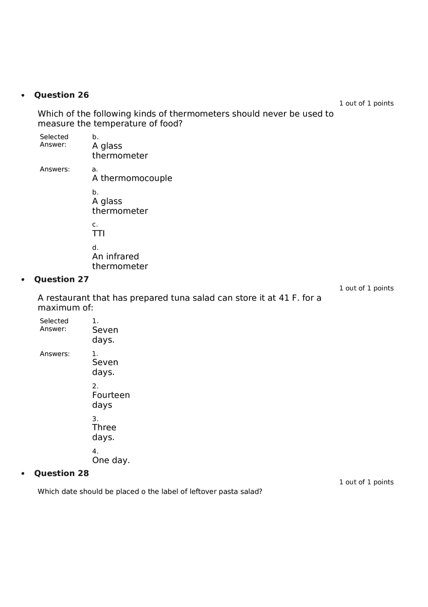 Servsafe Practice Exam Part 2 - Page 1