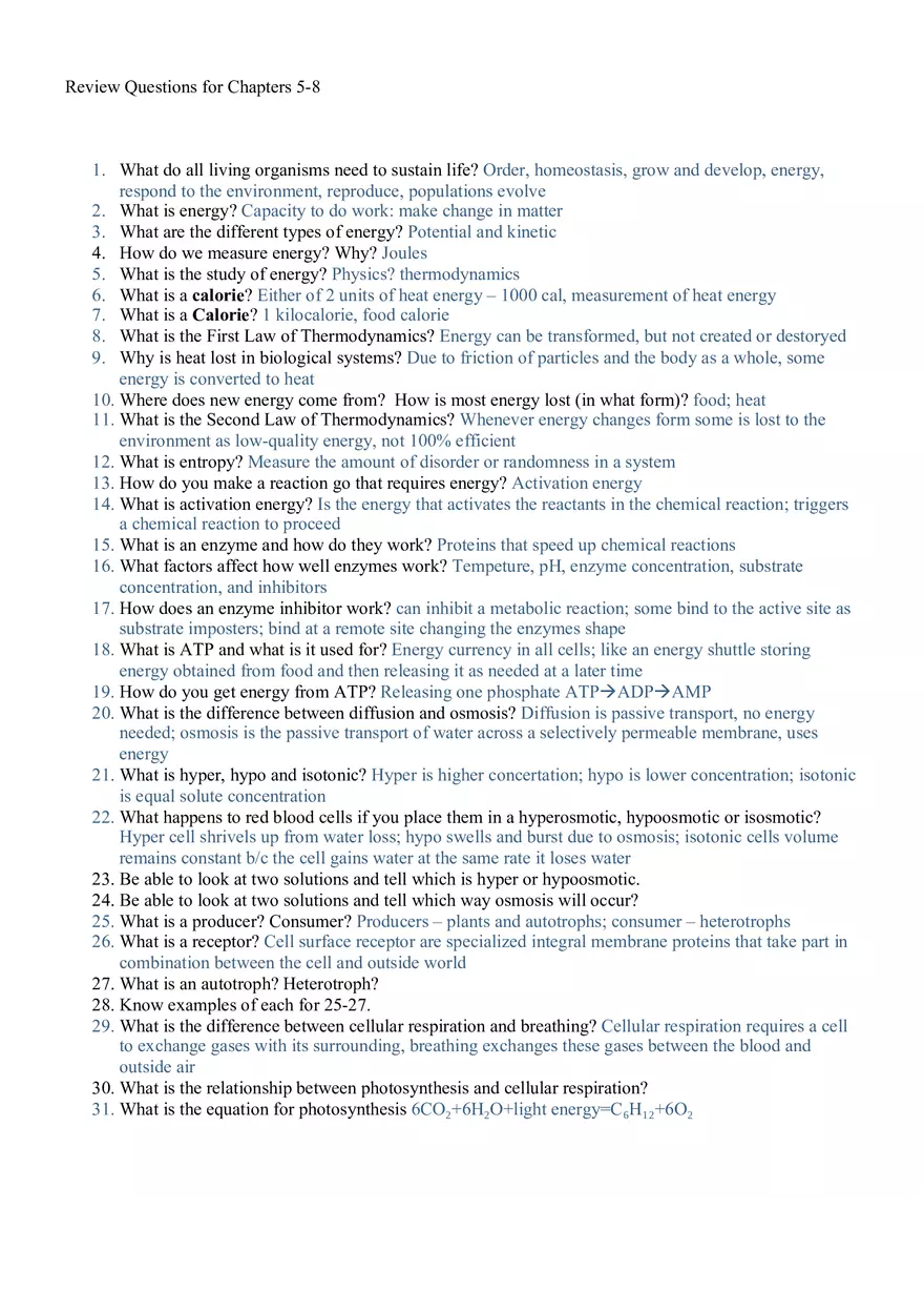 Biology Review Module Chapters 5 8 - Page 1