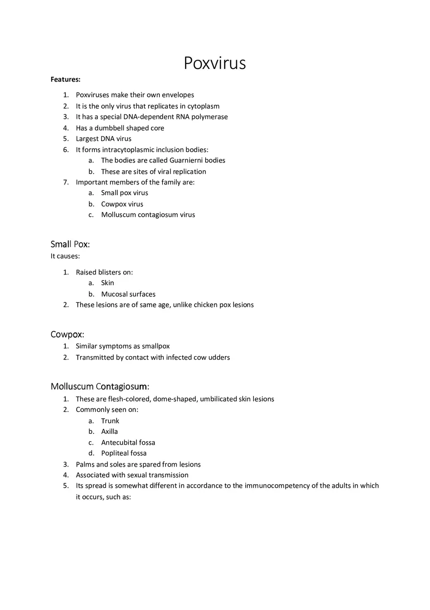 Poxvirus Study Guide - Page 1