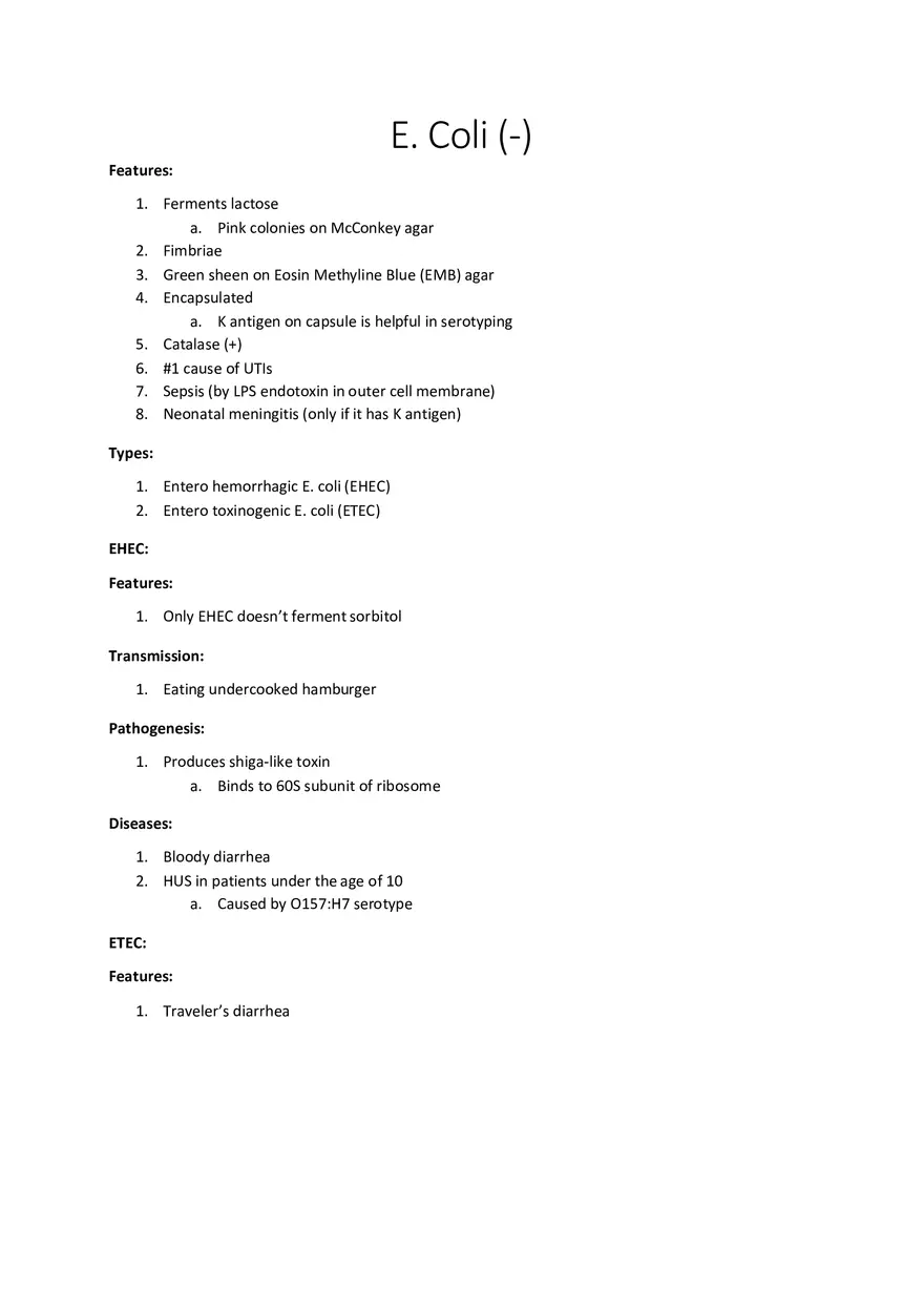 E.Coli (-) Biology Notes - Page 1