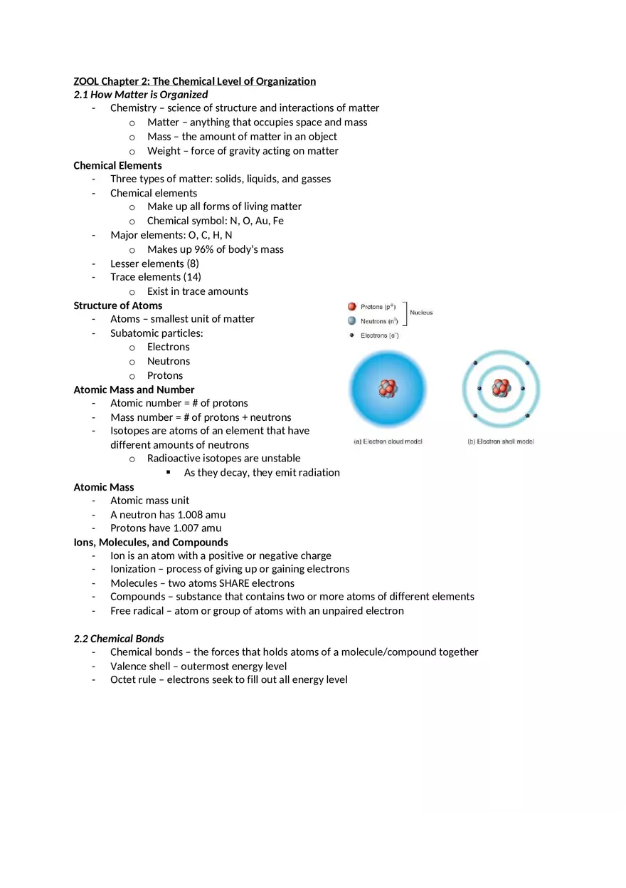 Chapter 2 The Chemical Level of Organization - Page 1