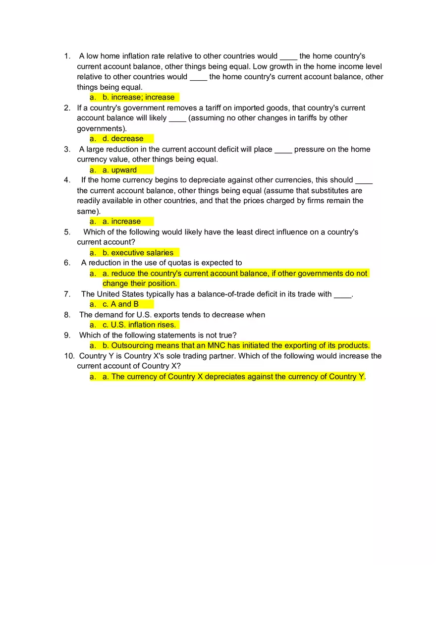 Which of the Following Would Likely Have the Least Direct Influence on a Country's Current Account - Page 1
