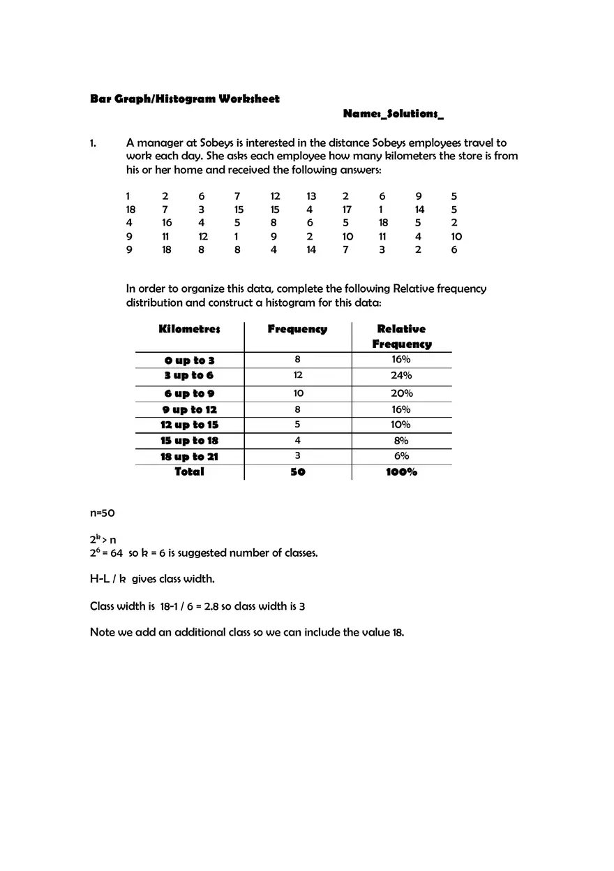 Histogram Worksheet - Page 1