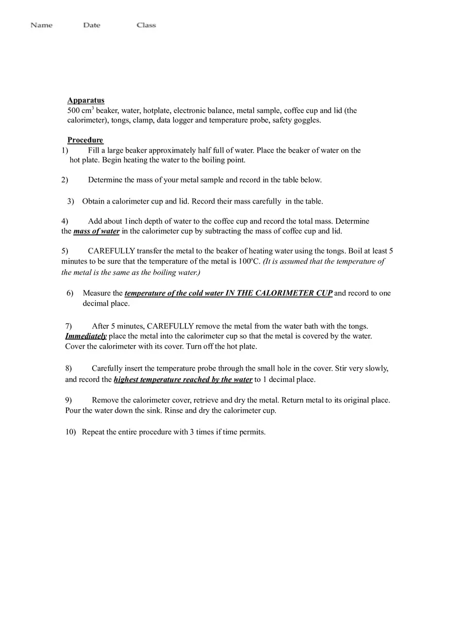 Lab 3 Determining the Specific Heat of a Metal - Page 2