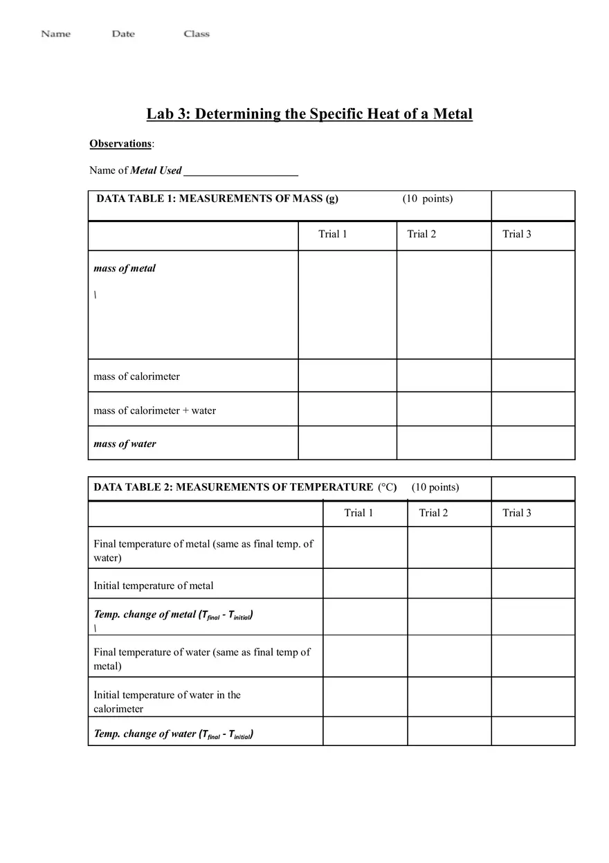 Lab 3 Determining the Specific Heat of a Metal - Page 3