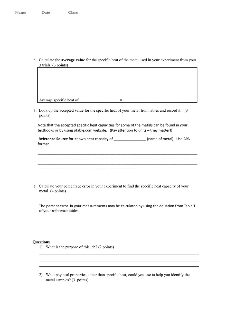 Lab 3 Determining the Specific Heat of a Metal - Page 5