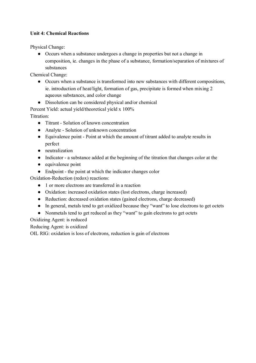 Unit 4 The Chemical Reactions - Page 1