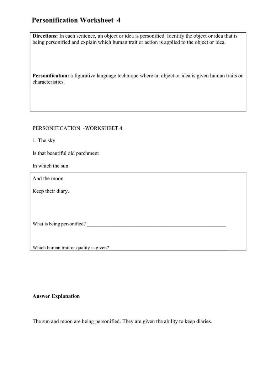 Personification Worksheet 4 - Page 1