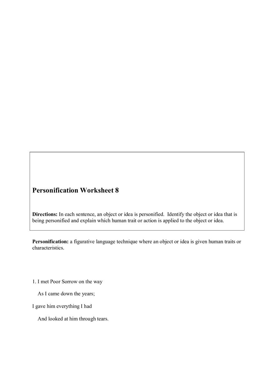 Personification Worksheet 8 - Page 1