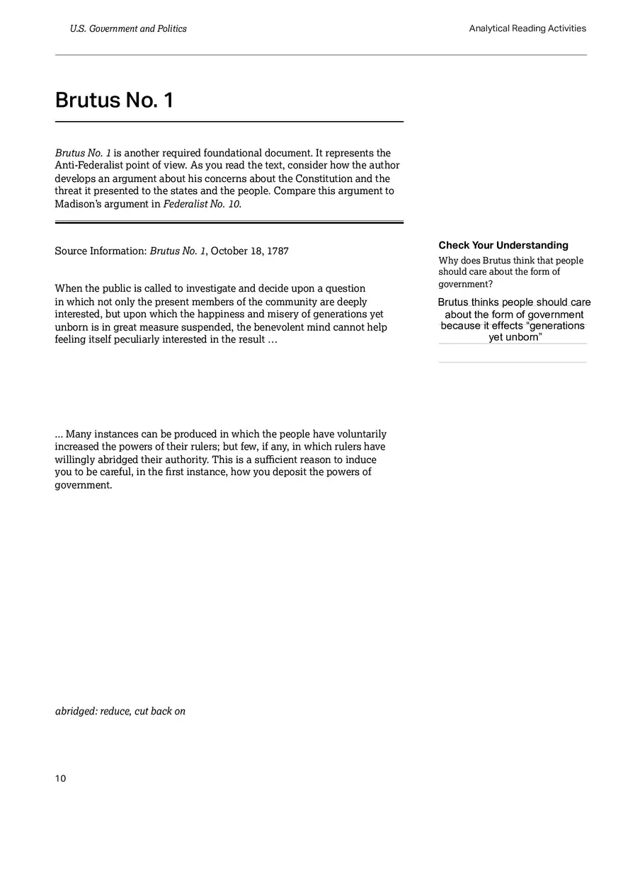 The Federalist No. 10 v Brutus No. 1 - Page 11