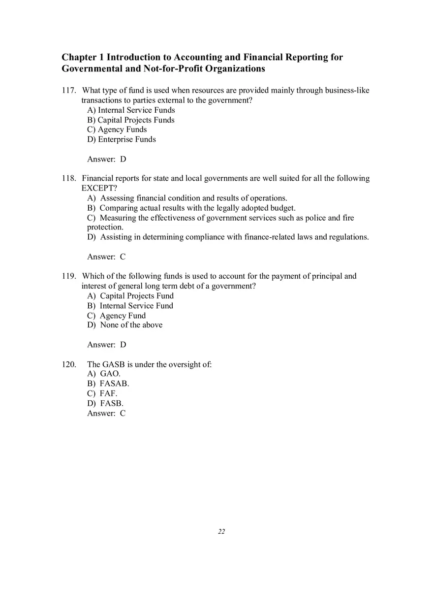 Introduction to Accounting and Financial Reporting for Governmental and Not-for-Profit Organizations Multiple Choice Questions - Page 7
