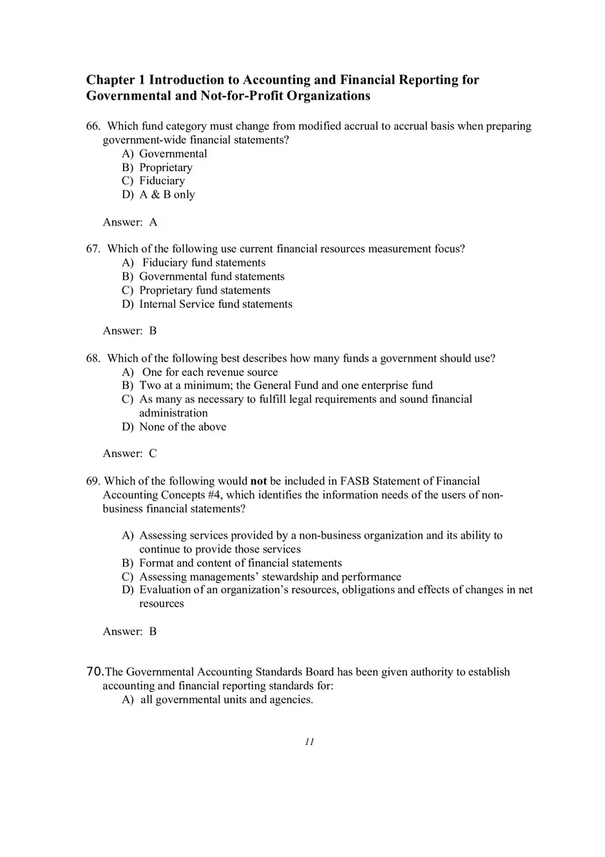 Introduction to Accounting and Financial Reporting for Governmental and Not-for-Profit Organizations Multiple Choice Questions - Page 9