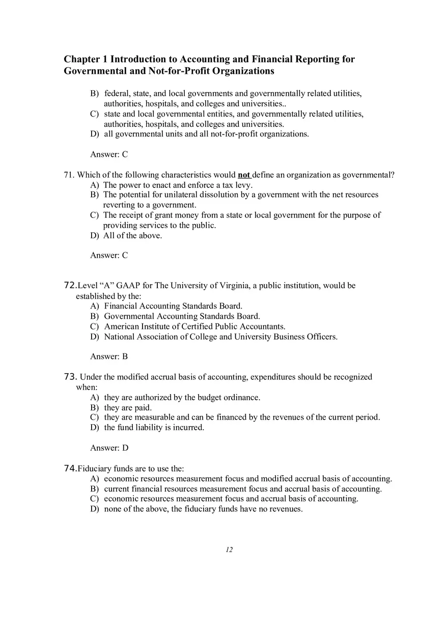 Introduction to Accounting and Financial Reporting for Governmental and Not-for-Profit Organizations Multiple Choice Questions - Page 10