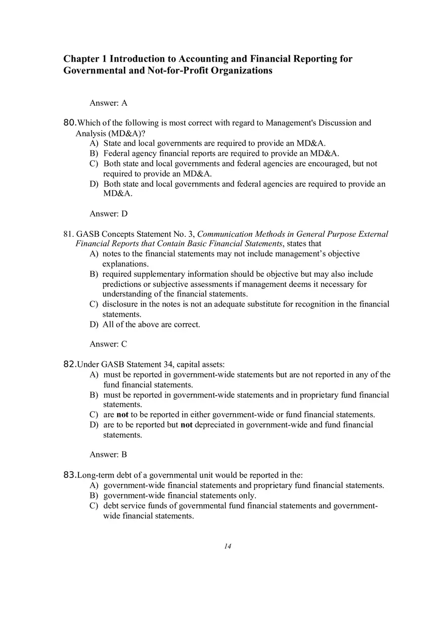 Introduction to Accounting and Financial Reporting for Governmental and Not-for-Profit Organizations Multiple Choice Questions - Page 12