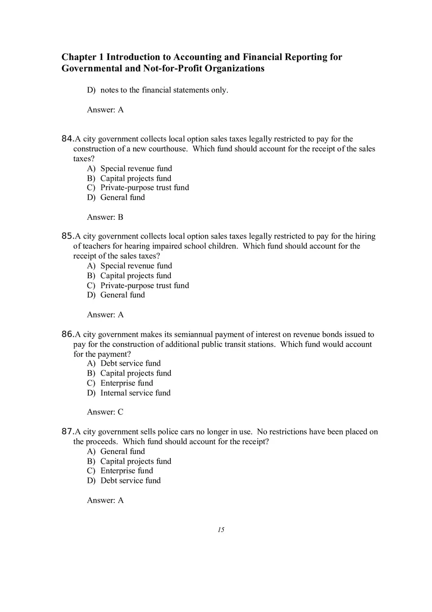 Introduction to Accounting and Financial Reporting for Governmental and Not-for-Profit Organizations Multiple Choice Questions - Page 13