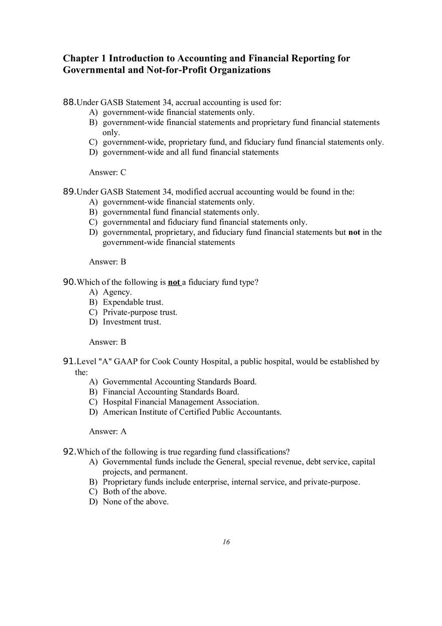 Introduction to Accounting and Financial Reporting for Governmental and Not-for-Profit Organizations Multiple Choice Questions - Page 14