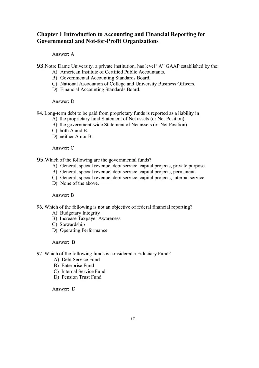 Introduction to Accounting and Financial Reporting for Governmental and Not-for-Profit Organizations Multiple Choice Questions - Page 15