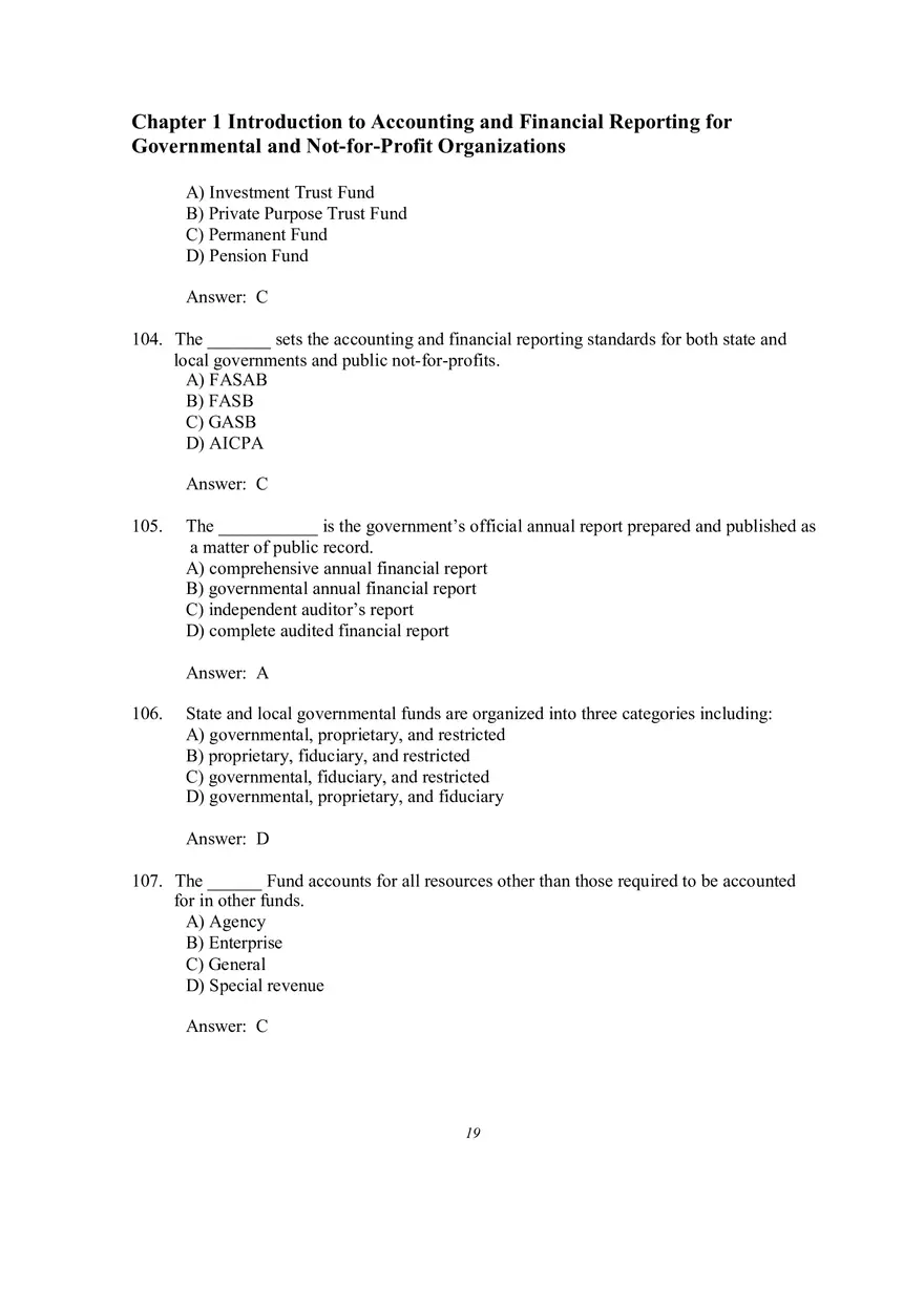 Introduction to Accounting and Financial Reporting for Governmental and Not-for-Profit Organizations Multiple Choice Questions - Page 4