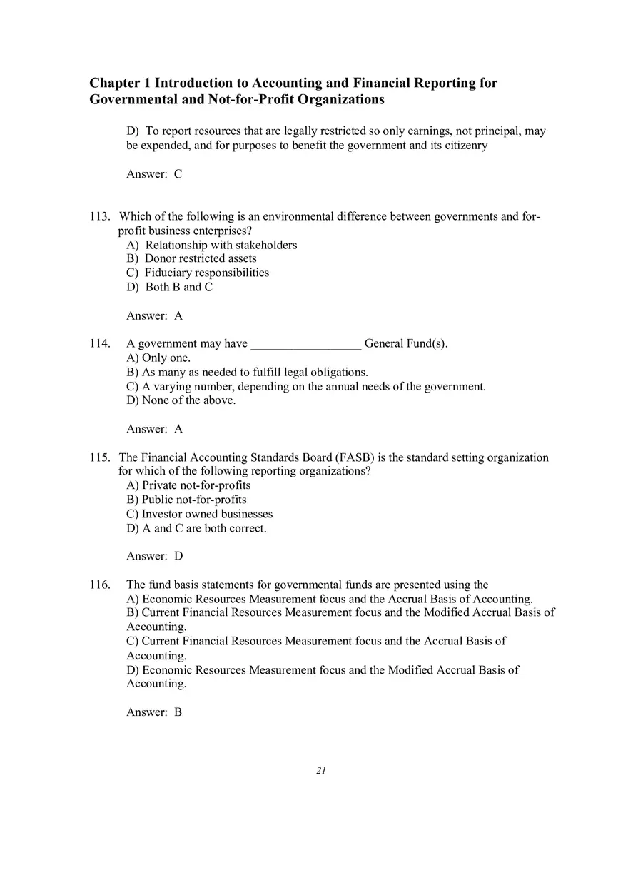 Introduction to Accounting and Financial Reporting for Governmental and Not-for-Profit Organizations Multiple Choice Questions - Page 6