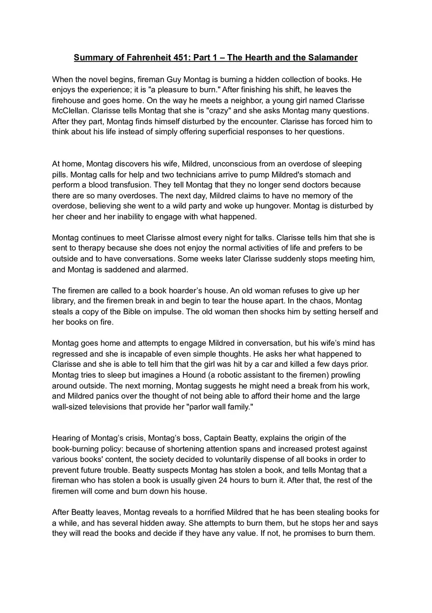 Summary of Fahrenheit 451 Part 1 – The Hearth and the Salamander - Page 1