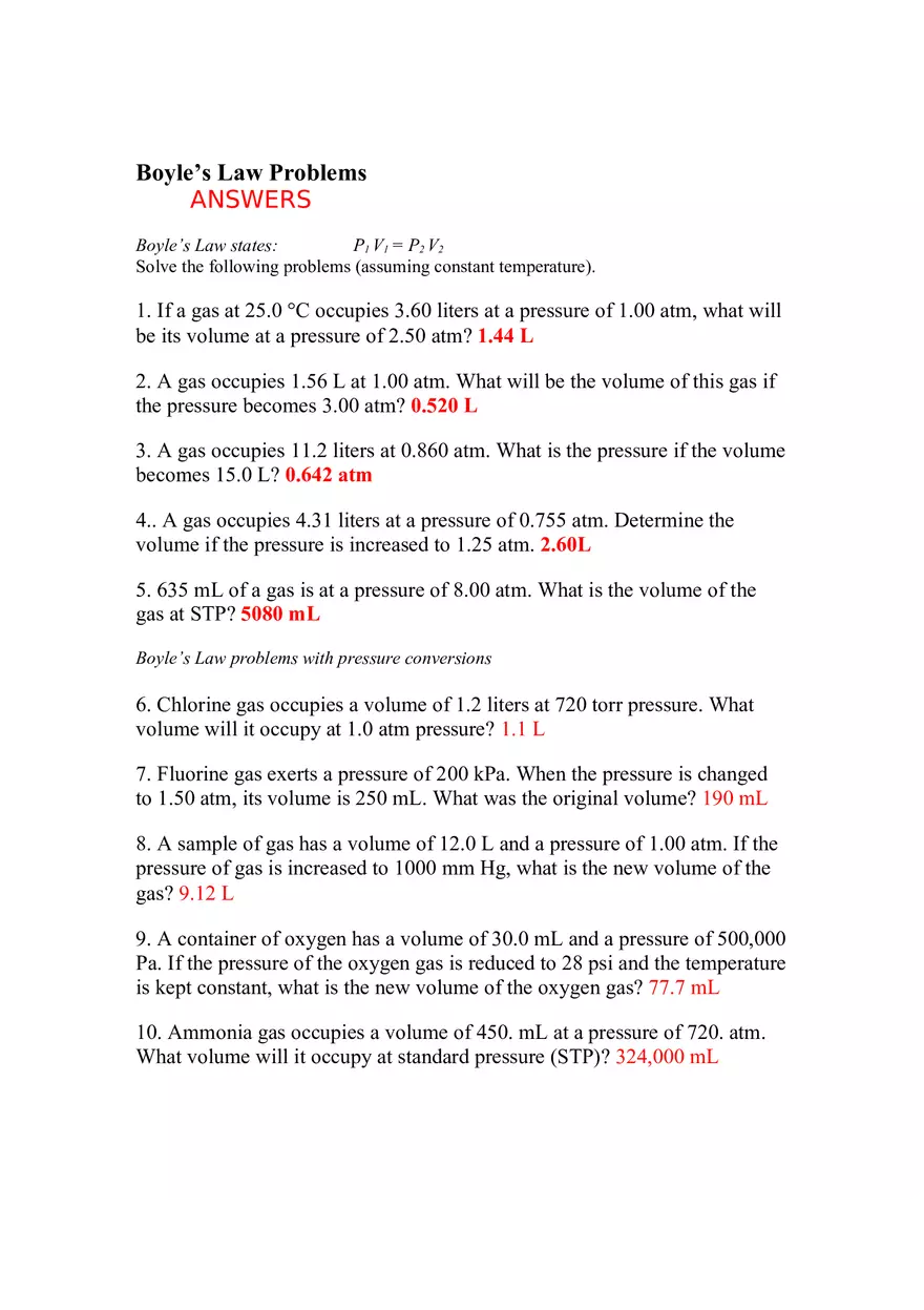 Boyle’s Law Problems - Page 1