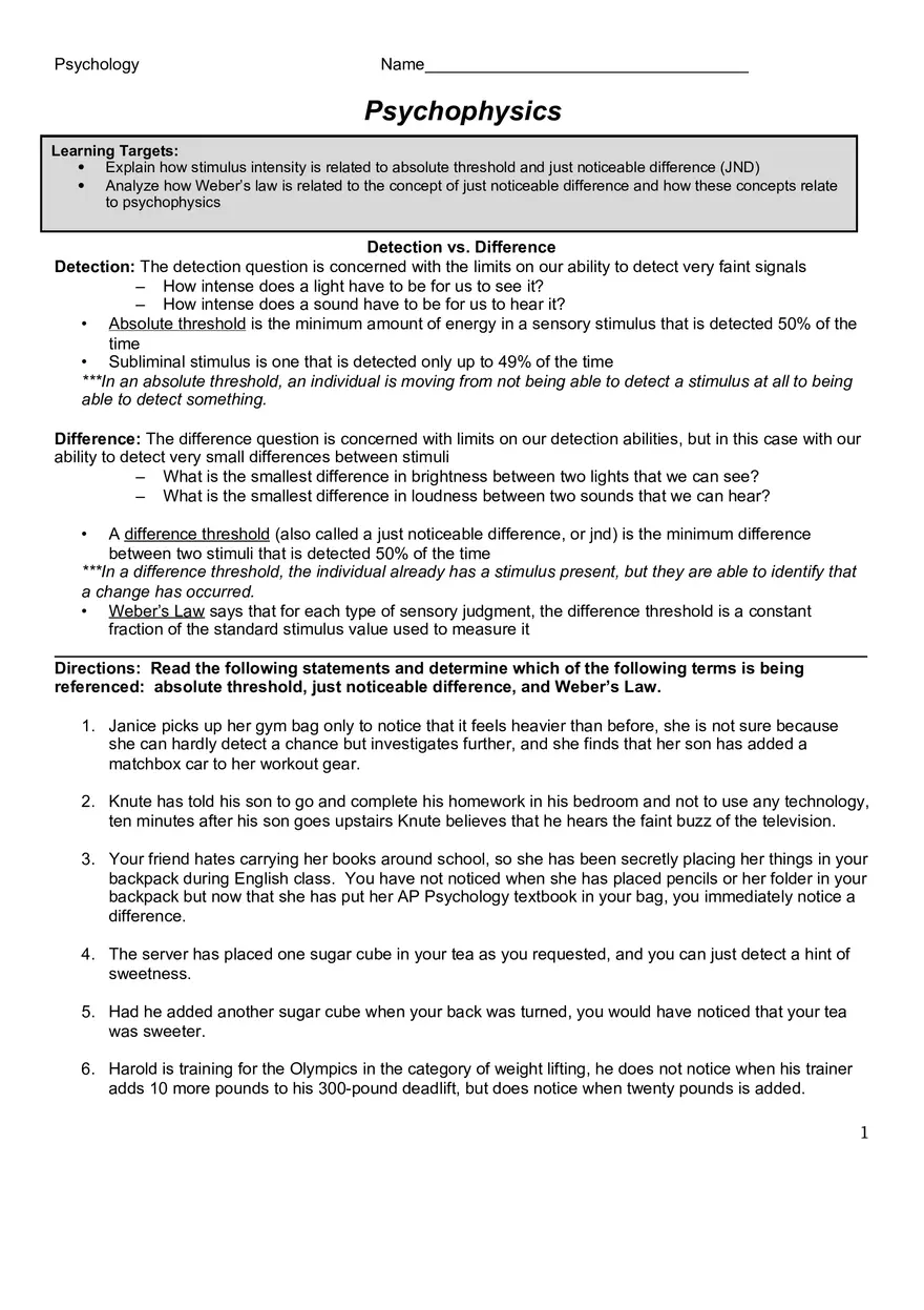 Psychophysics Notes - Page 1