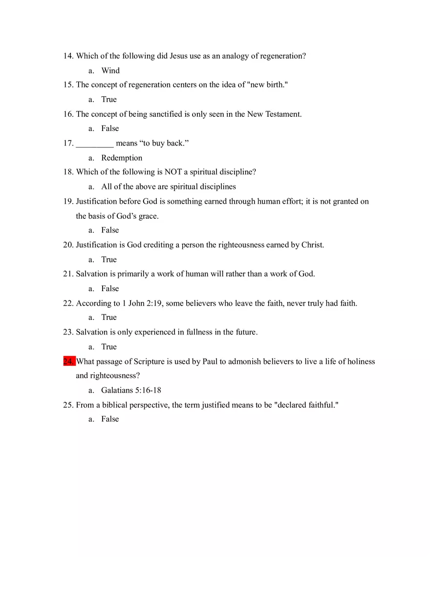 Quiz Introduction to the Study of Salvation Key - Page 2