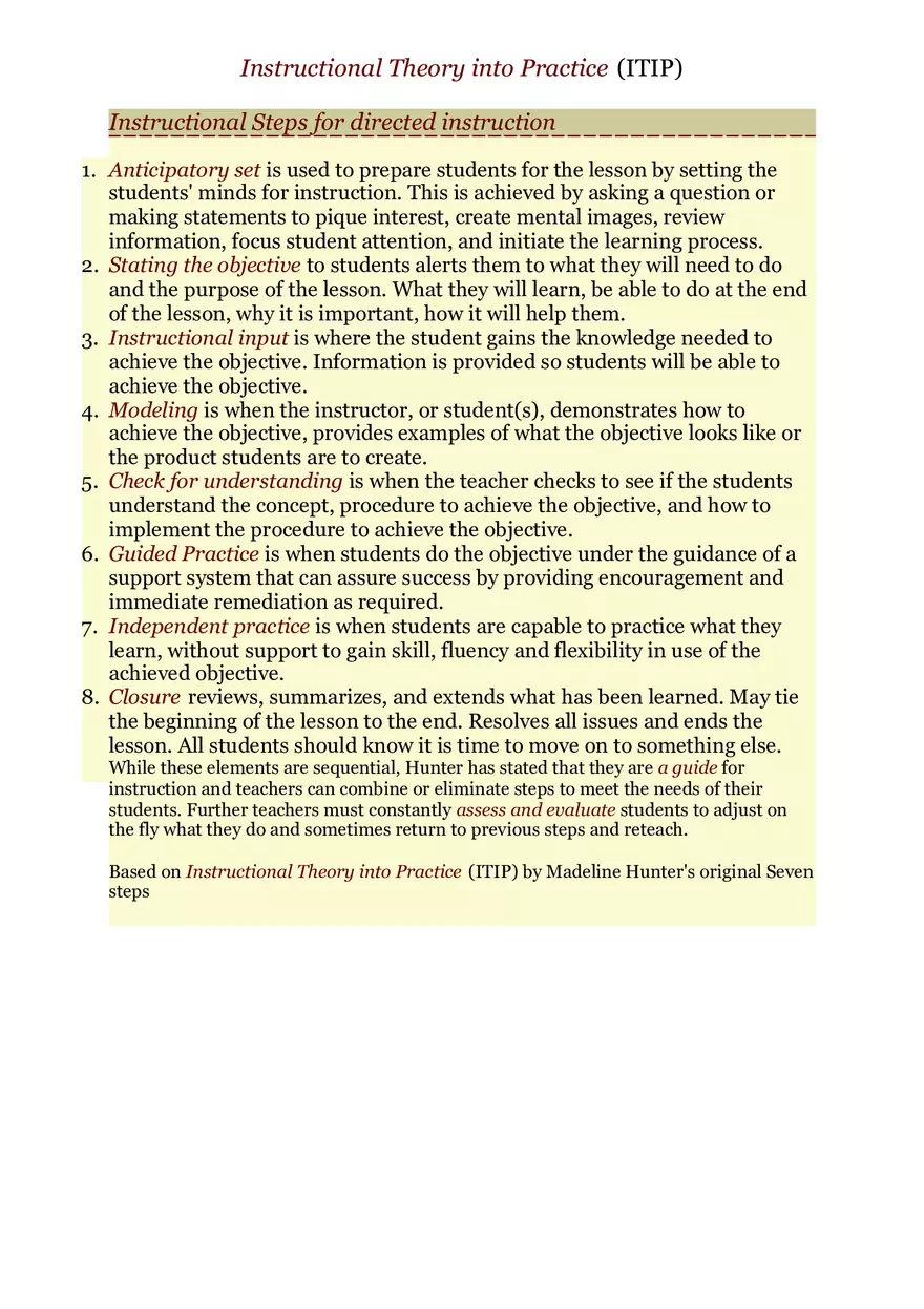 Instructional Theory into Practice (ITIP) - Page 1