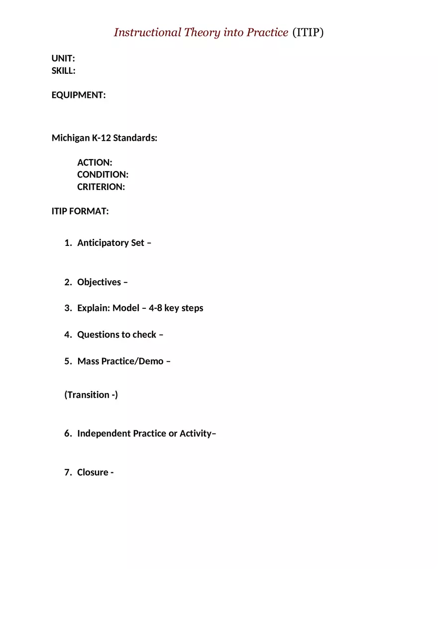 Instructional Theory into Practice (ITIP) - Page 2