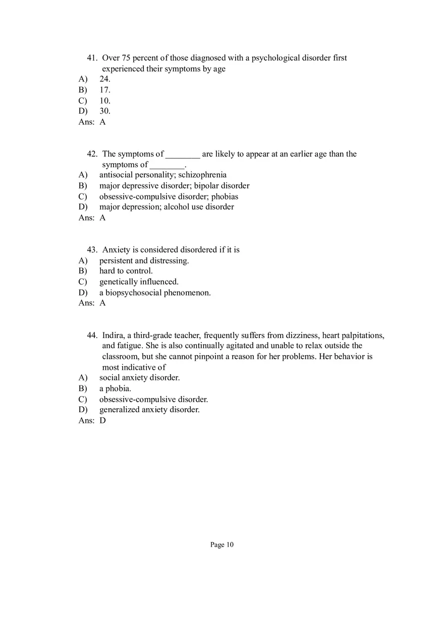 Psychological Disorders Answer Part 2 - Page 1