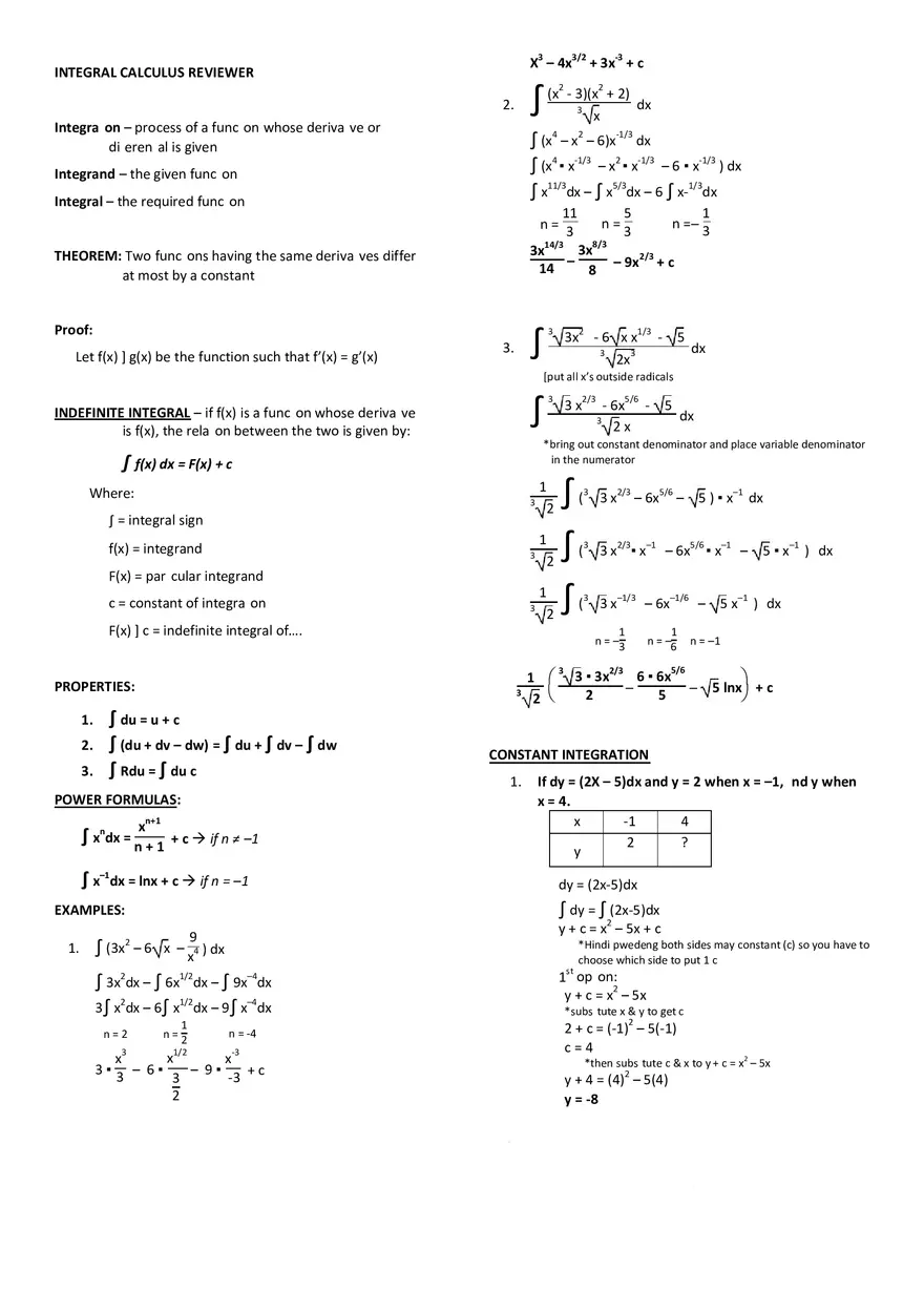 Integral Calculus Reviewer - Page 1