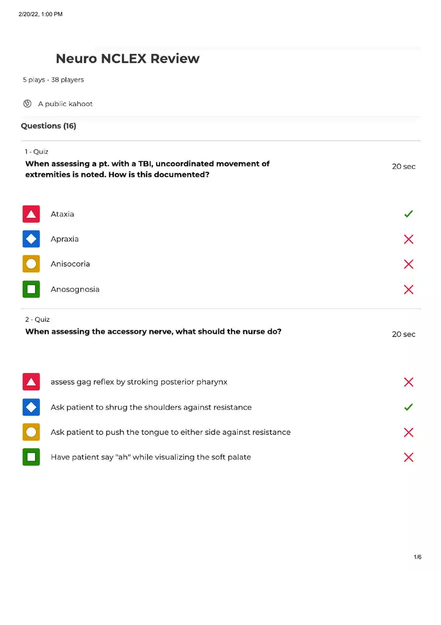 Kahoot Neuro NCLEX - Page 1