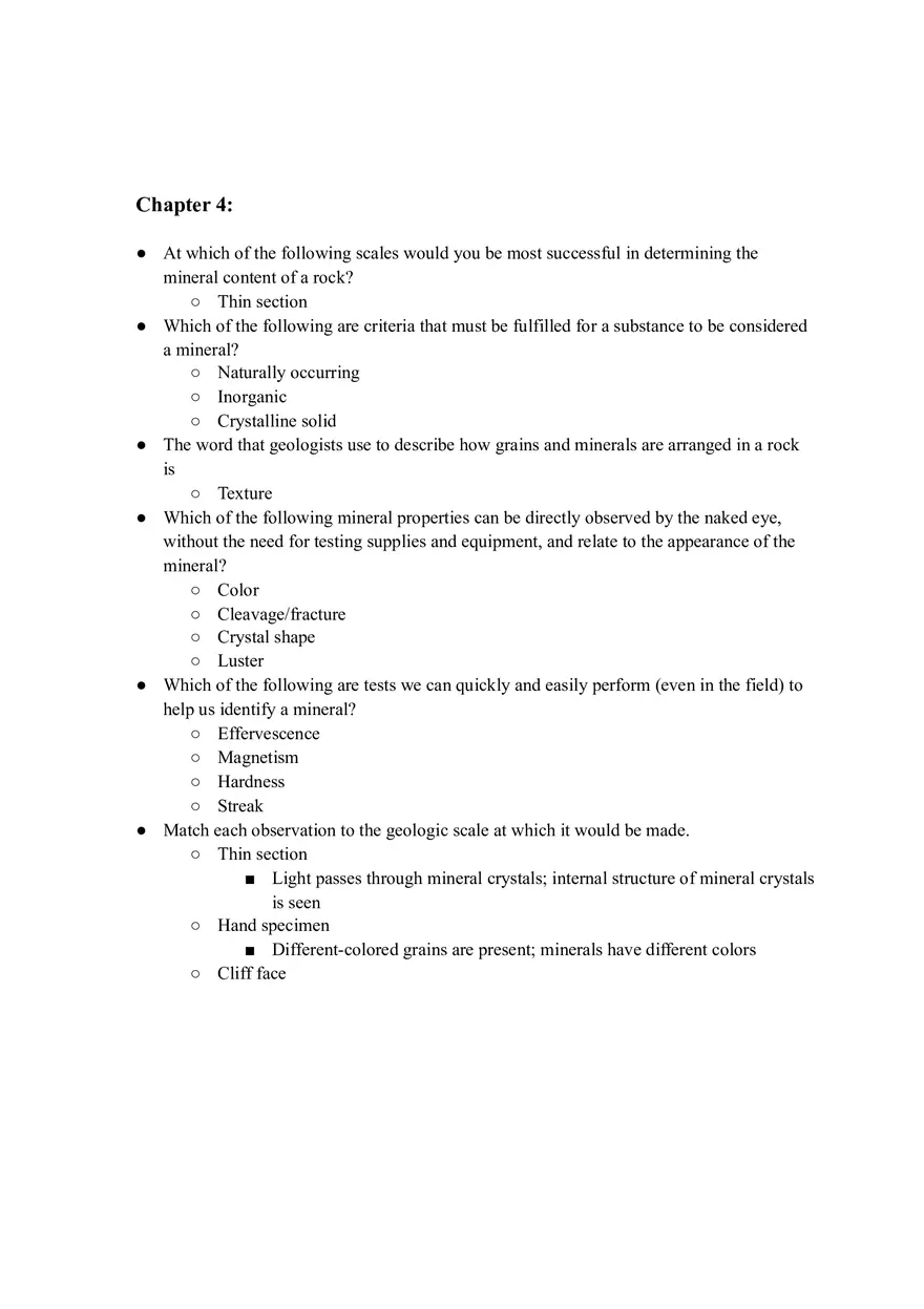 Geology Quiz Answers Chapter 4 - Page 1