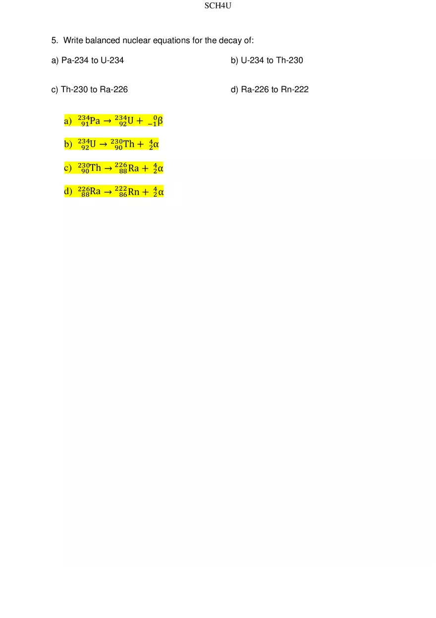 Nuclear Chemistry Worksheet Answer Key - Page 2