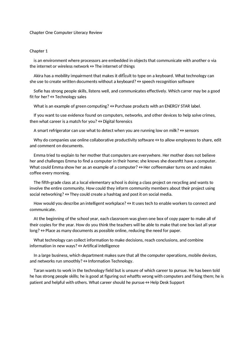Chapter One Computer Literacy Review - Page 1