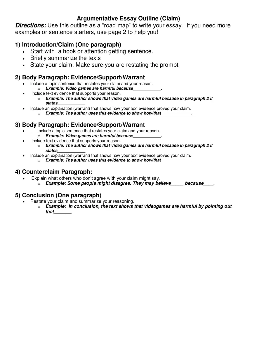 Argumentative Essay Outline - Page 1