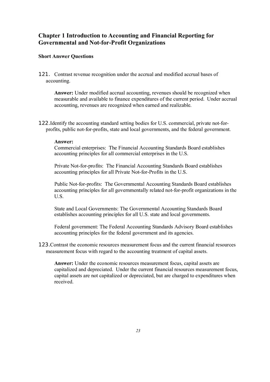 Introduction to Accounting and Financial Reporting for Governmental and Not-for-Profit Organizations Short Answer Questions - Page 1