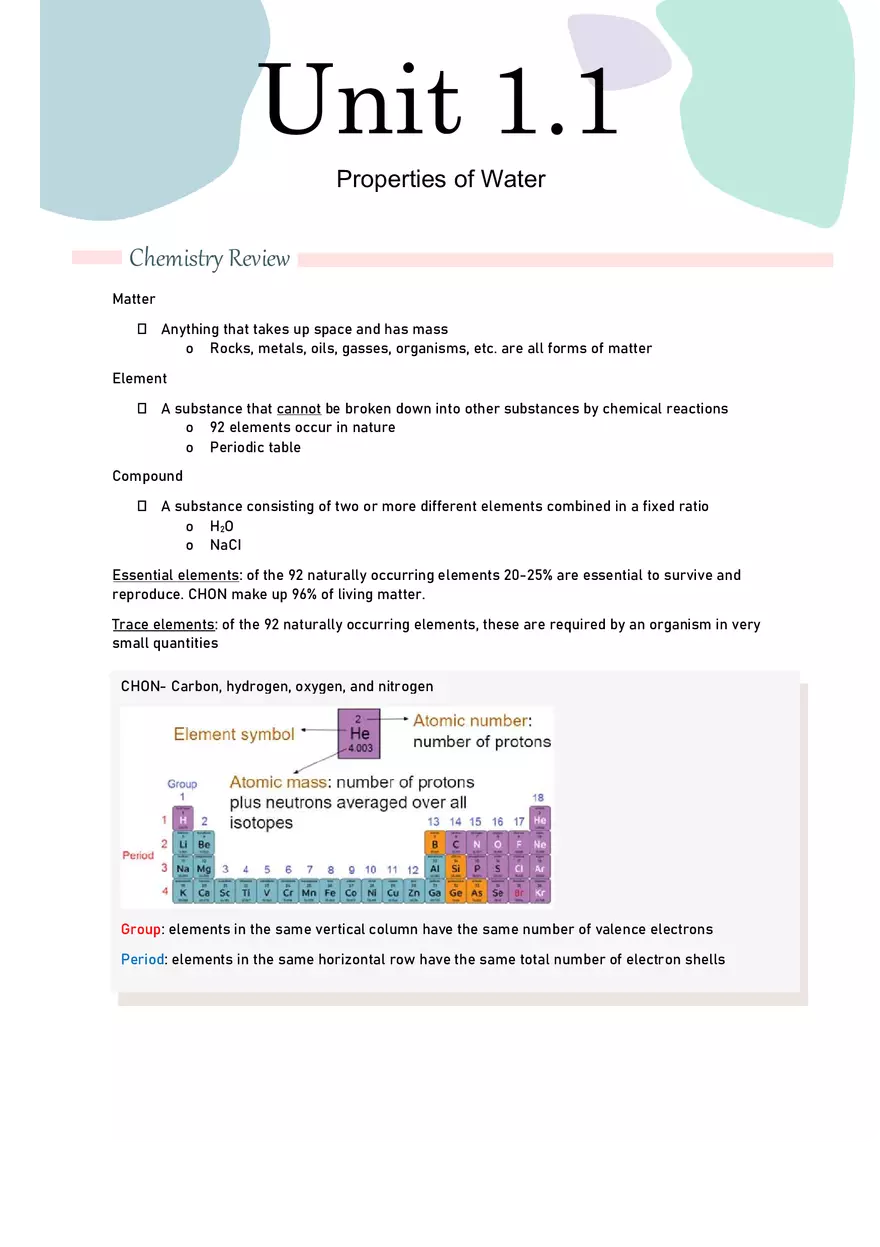 Unit 1.1 Properties of Water - Page 1
